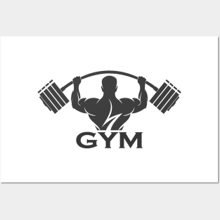 Fitness logo design template, design for gym and fitness club. Logo with exercising athletic man. Posters and Art